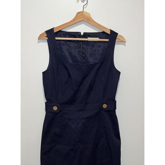 Tory Burch Navy Sleeveless Sheath Dress With Gold Button Accents & Back Zipper C - Picture 3 of 8